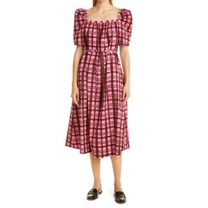 Baum Und Pferdgarten Aiko Plaid Puff Sleeve Midi Dress